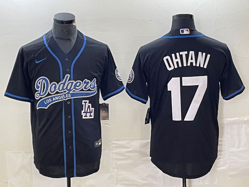 Men Los Angeles Dodgers 17 Ohtani Black Nike Game MLB Jersey style 3